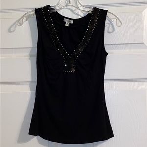 Cache Black V-Neck Tank with Sequins